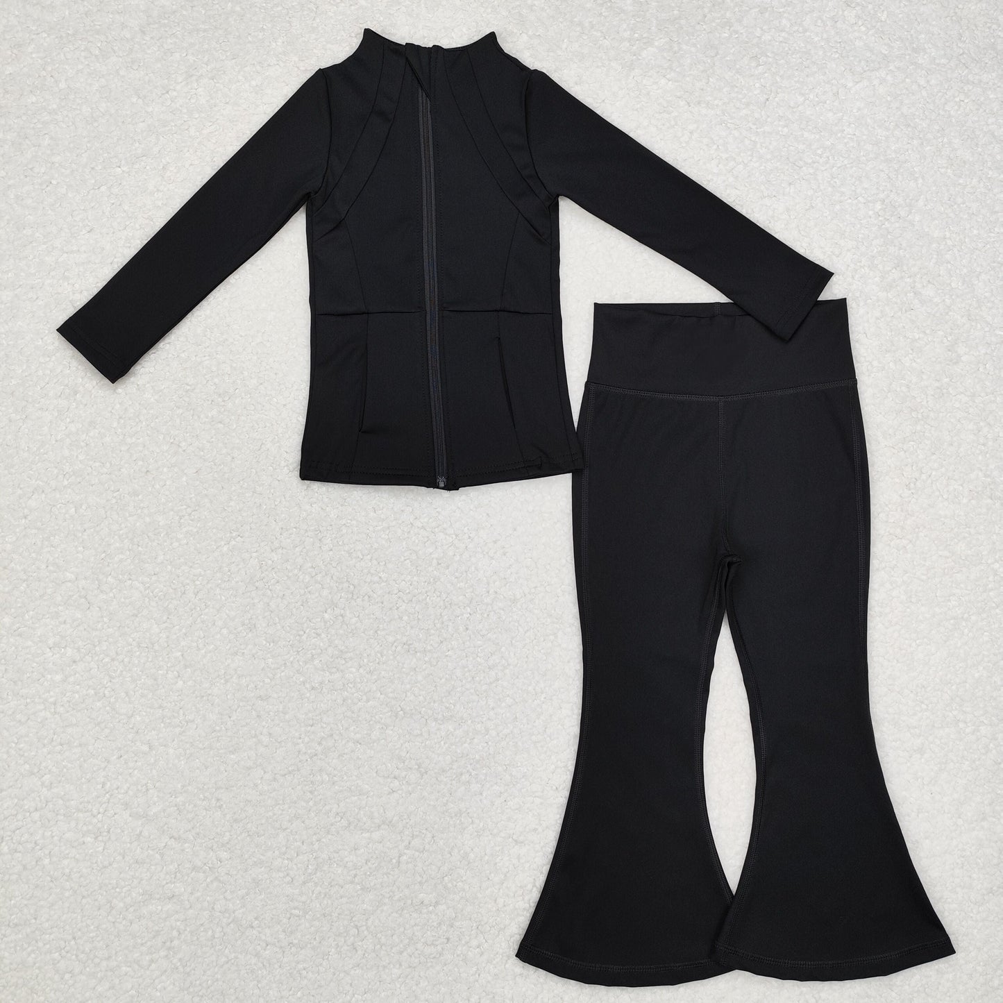 ( No. 6-10 ) Sibling Baby Girls Long Sleeves Zipper Pockets Jackets Bell Pants Yoga Active Sets RTS