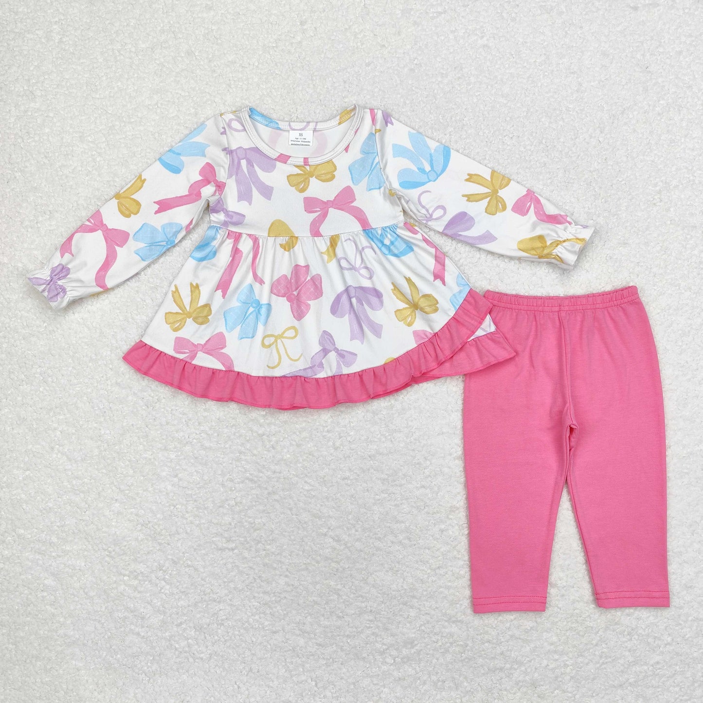 Sibling Baby Girls Long Sleeves Bows Flowers Tunic Pants Clothes Sets RTS