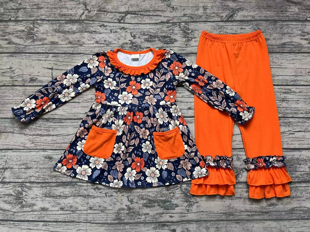 Baby Girl Flower Pocket Tunic Orange Pants Set