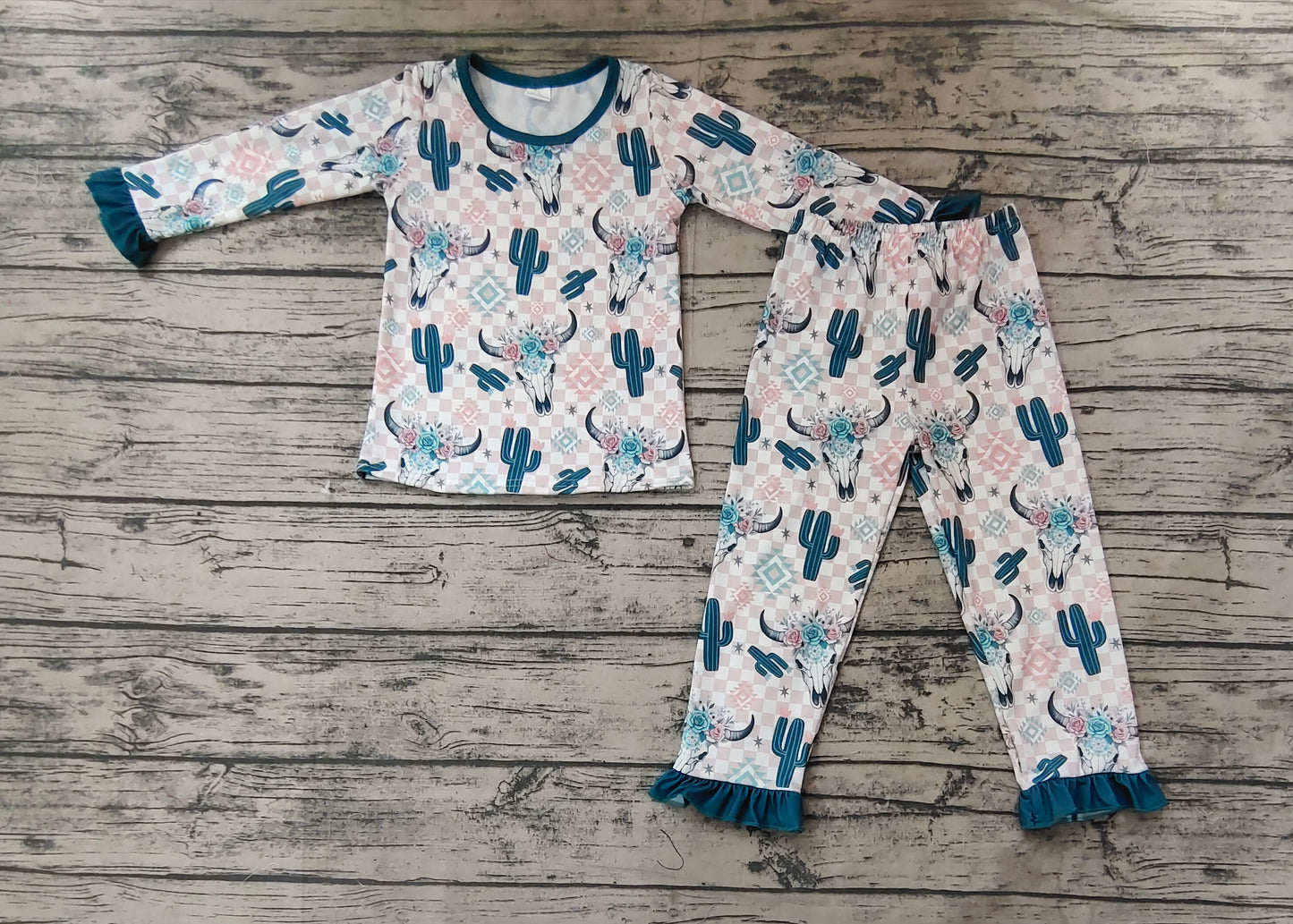 Baby Girl Western Cow Cactus Shirt Pants Pajamas Bamboo Set