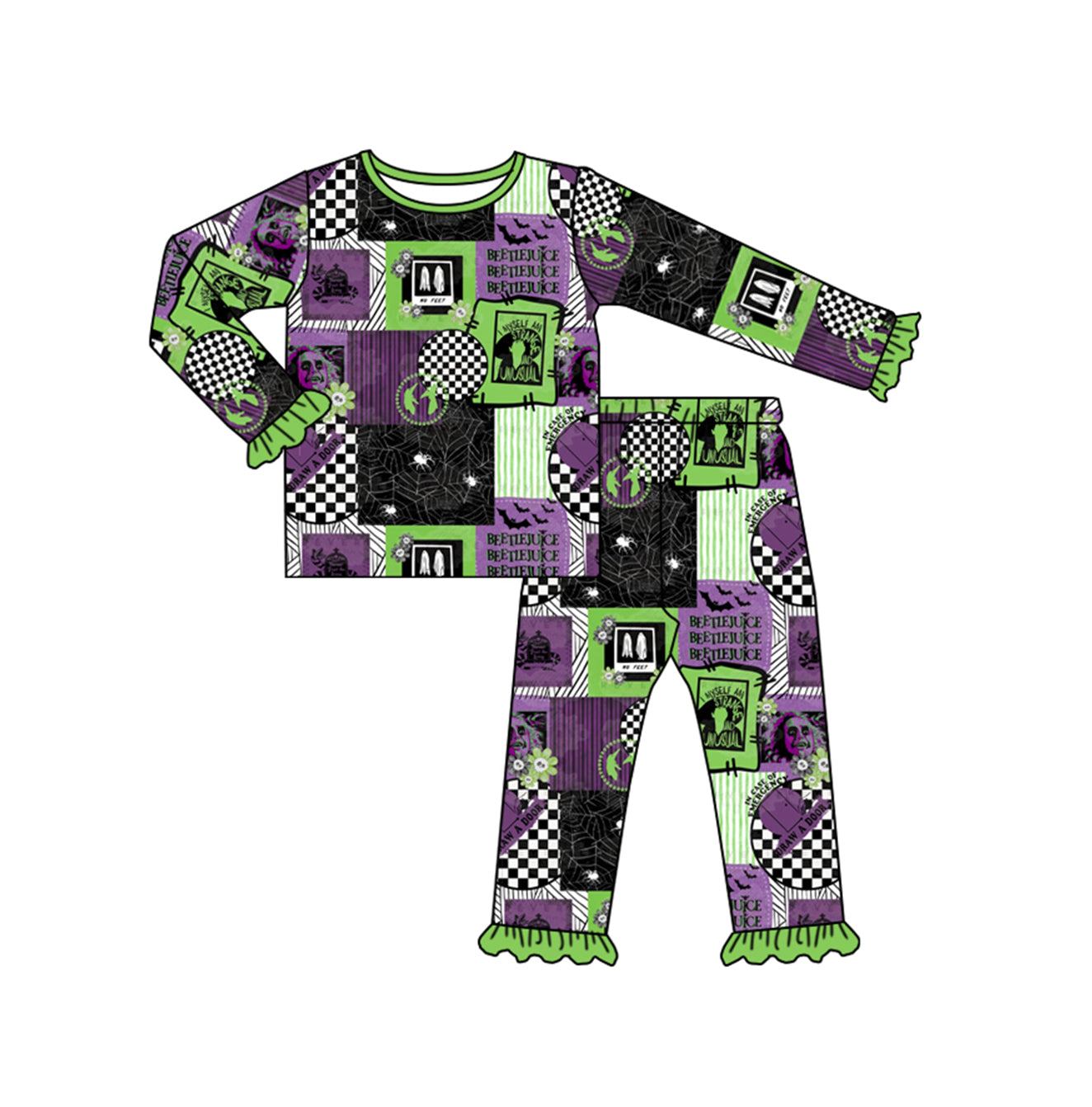 Pre-order Baby Girl Halloween Green Shirt Pants Pajamas Set