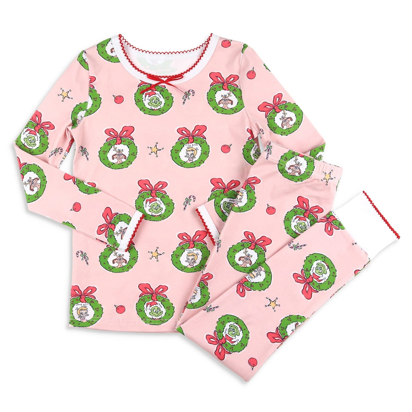 Pre-order Baby Girl Christmas Face Shirt Pants Pajamas Pink Set