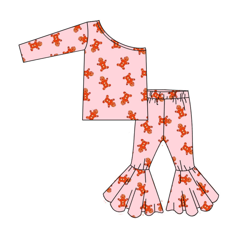 Pre-order Baby Girl Christmas Gingerbread One Shoulder Pants Set