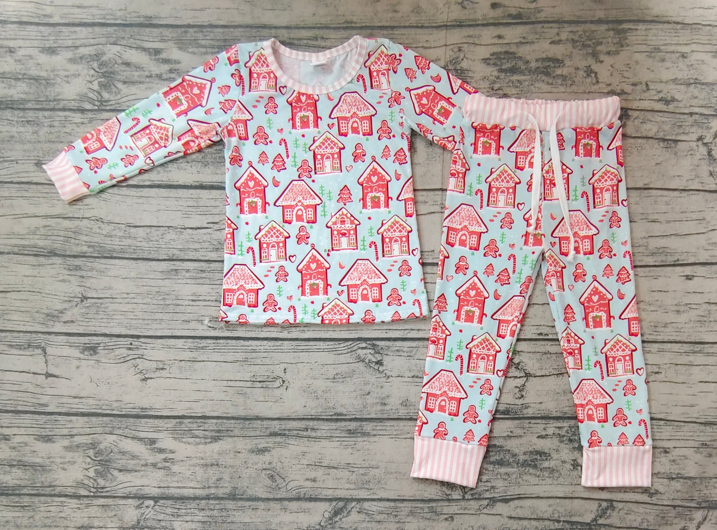 Baby Girl Gingerbread Christmas Shirt Pants Pajamas Bamboo Set