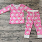 Baby Girl Long Sleeves Santa Pink Christmas Shirt Pants Pajamas Set