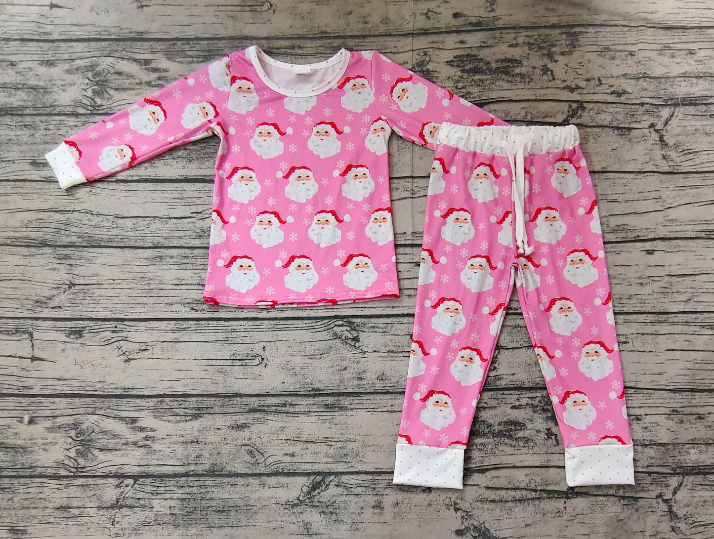 Baby Girl Long Sleeves Santa Pink Christmas Shirt Pants Pajamas Set