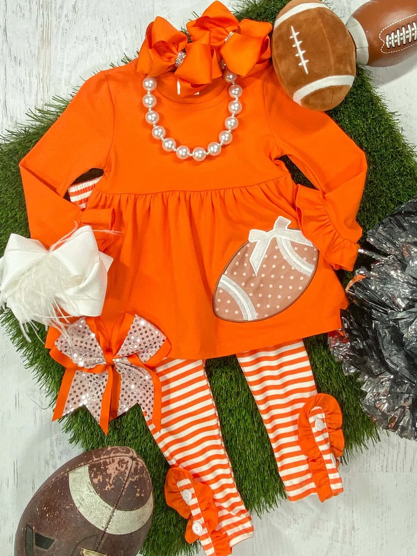 Pre-order Baby Girl Orange Football Team Tunic Stripes Pants Set