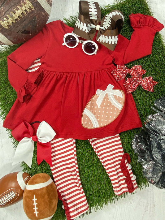 Pre-order Baby Girl Red Football Team Tunic Stripes Pants Set