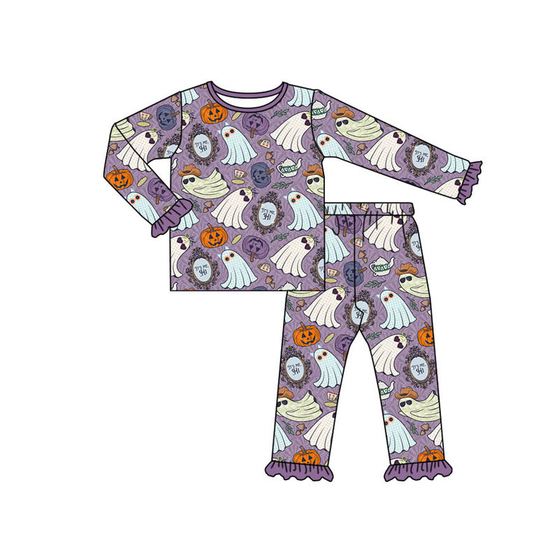 Pre-order Baby Girl Purple Halloween Ghost Shirt Pants Pajamas Set