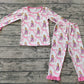 Baby Girl Long Sleeves Bows Singer Pink Shirt Pants Pajamas Bamboo Set