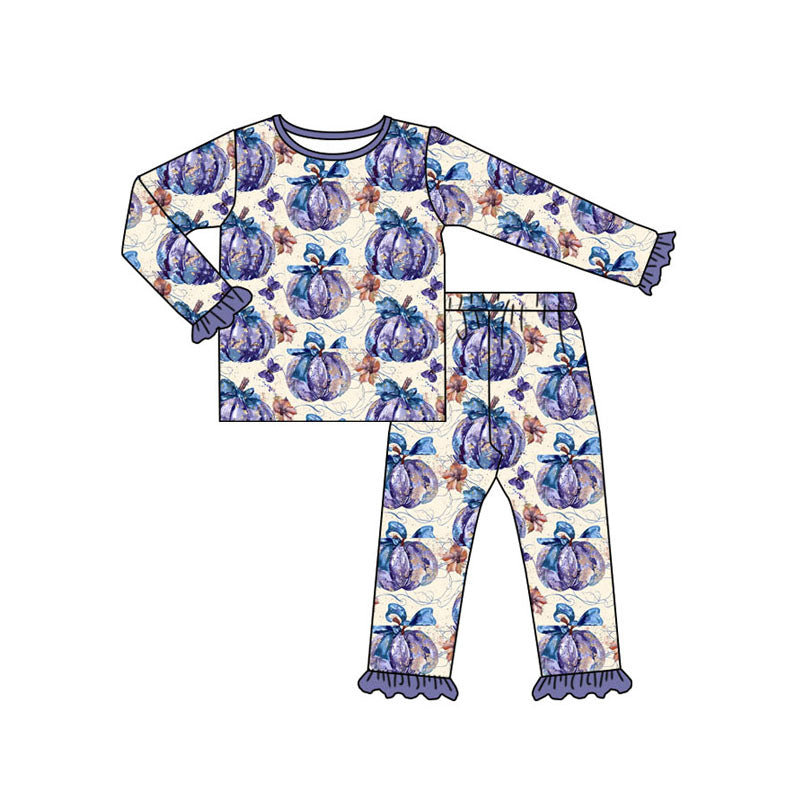 Pre-order Baby Girl Purple Pumpkin Shirt Pants Pajamas Set