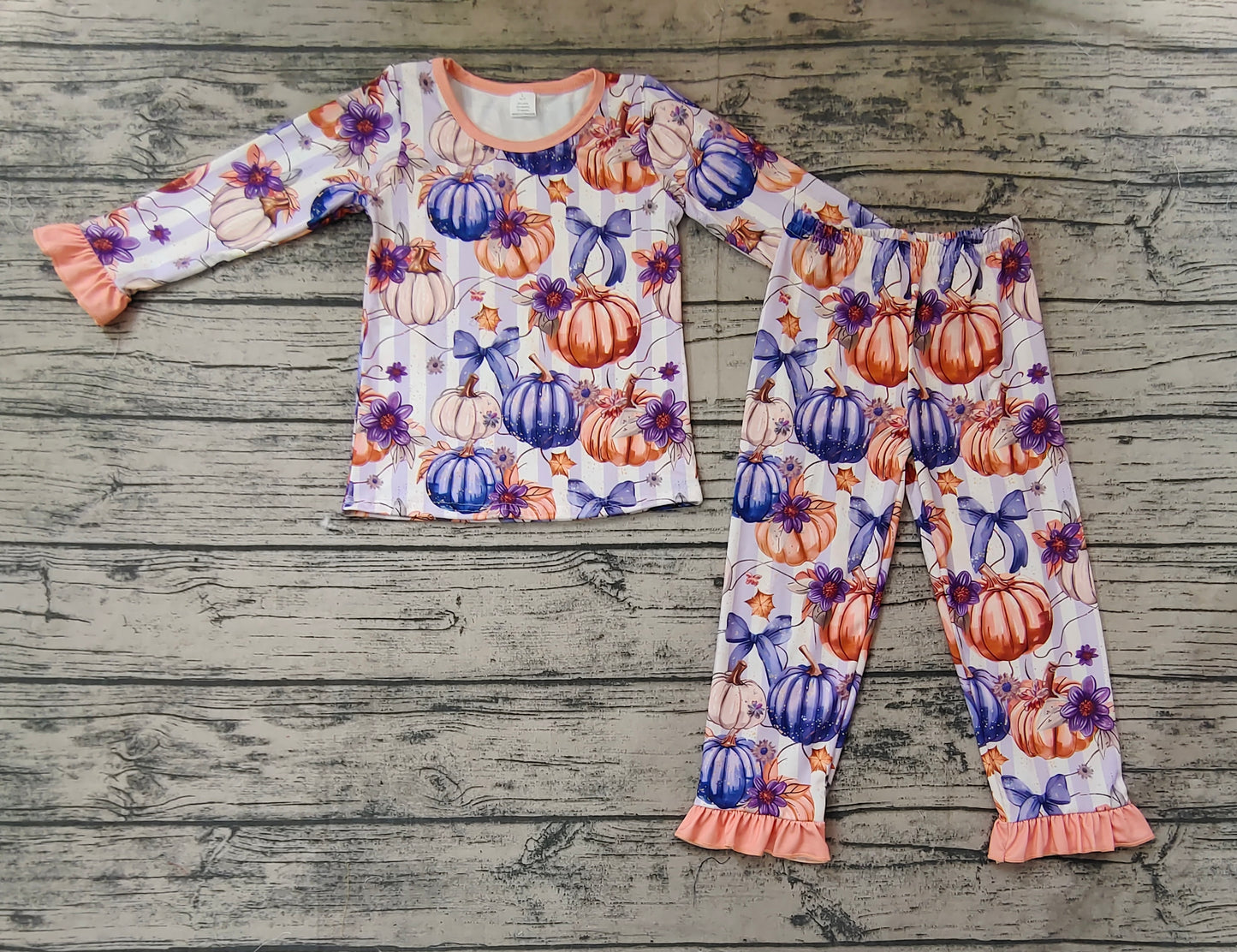 Baby Girl Pumpkin Purple Bows Shirt Pants Pajamas Bamboo Set