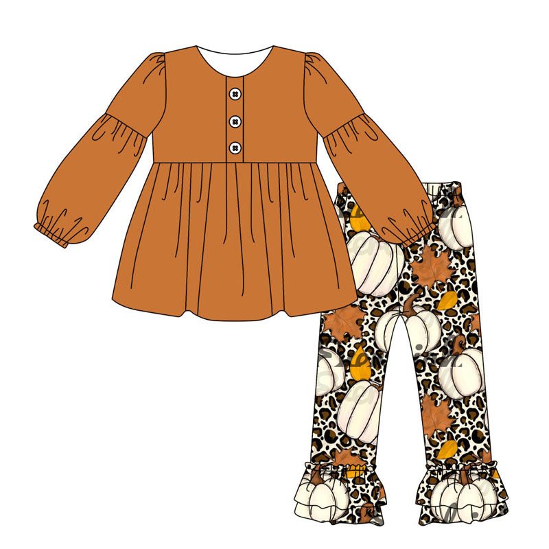 Pre-order Baby Girl Cotton Tunic Pumpkin Leopard Pants Set