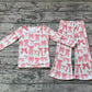 Baby Girl Long Sleeves Fall Pink Bows Shirt Bell Pants Set