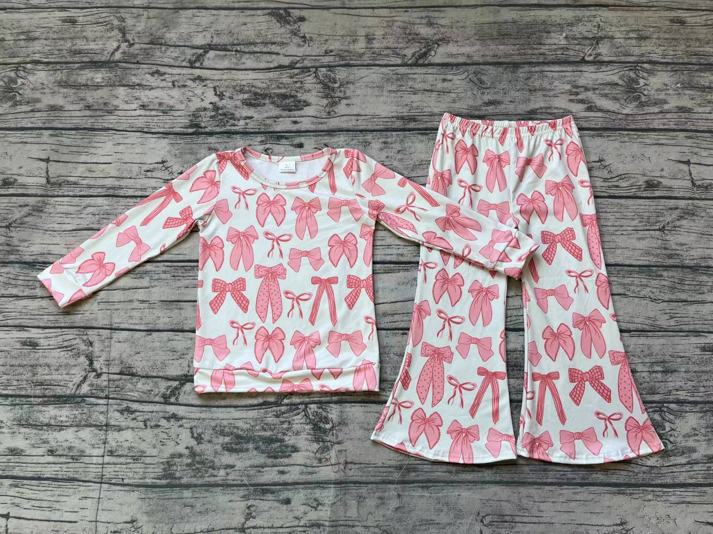 Baby Girl Long Sleeves Fall Pink Bows Shirt Bell Pants Set