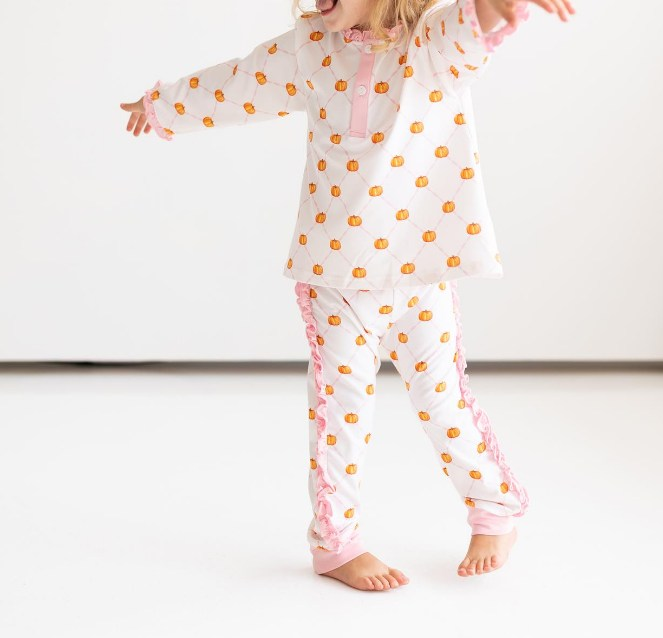 Pre-order Baby Girl Fall Pumpkin Shirt Legging Pajamas Set