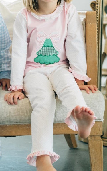 Pre-order Baby Girl Christmas Tree Bow Shirt Pants Pajamas Set