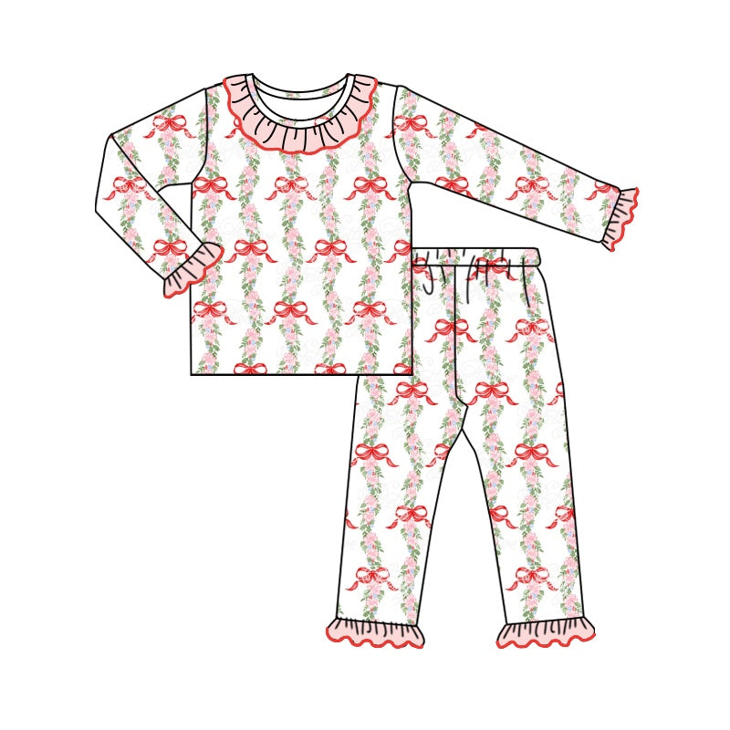 Pre-order Baby Girl Christmas Bows Shirt Pants Pajamas Set