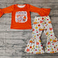 Baby Girl Orange Pumpkin Coffee Cups Tops Bell Pants Set