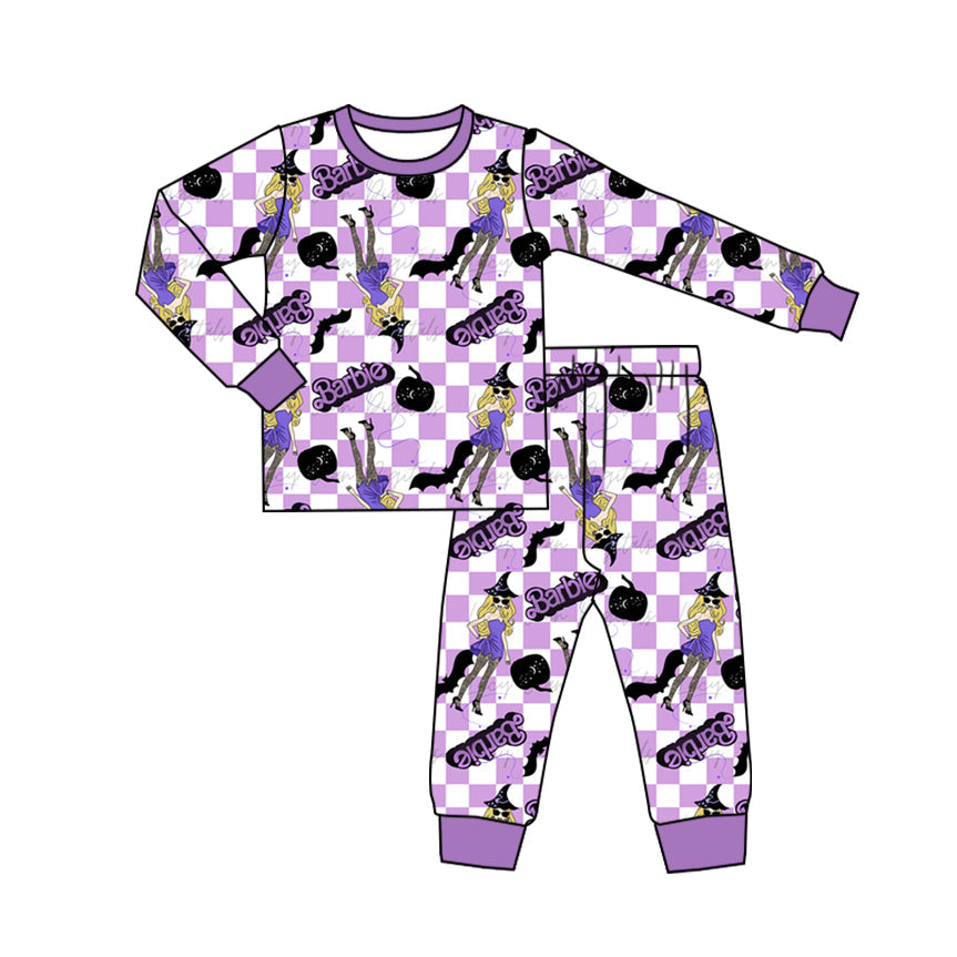 Pre-order Baby Girl Purple Doll Pumpkin Halloween Shirt Pants Pajamas Set