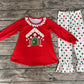 Baby Girl Red Long Sleeves Christmas Cartoon House Tunic Dots Pants Set