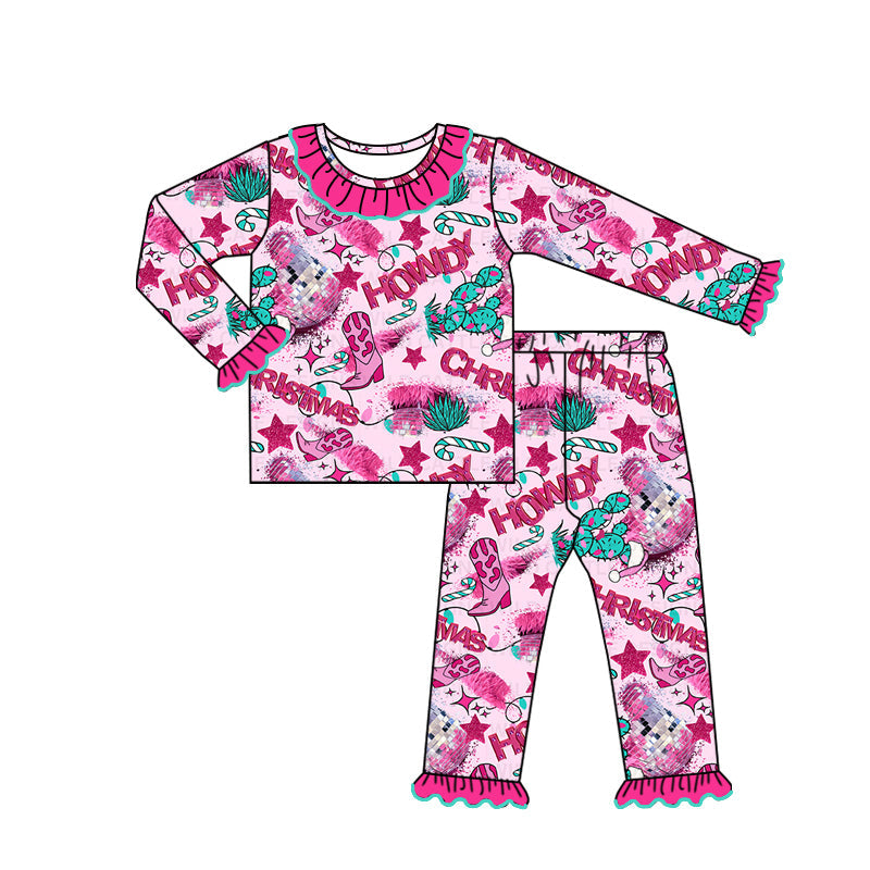 Pre-order Baby Girl Christmas Howdy Boots Shirt Pants Pajamas Set