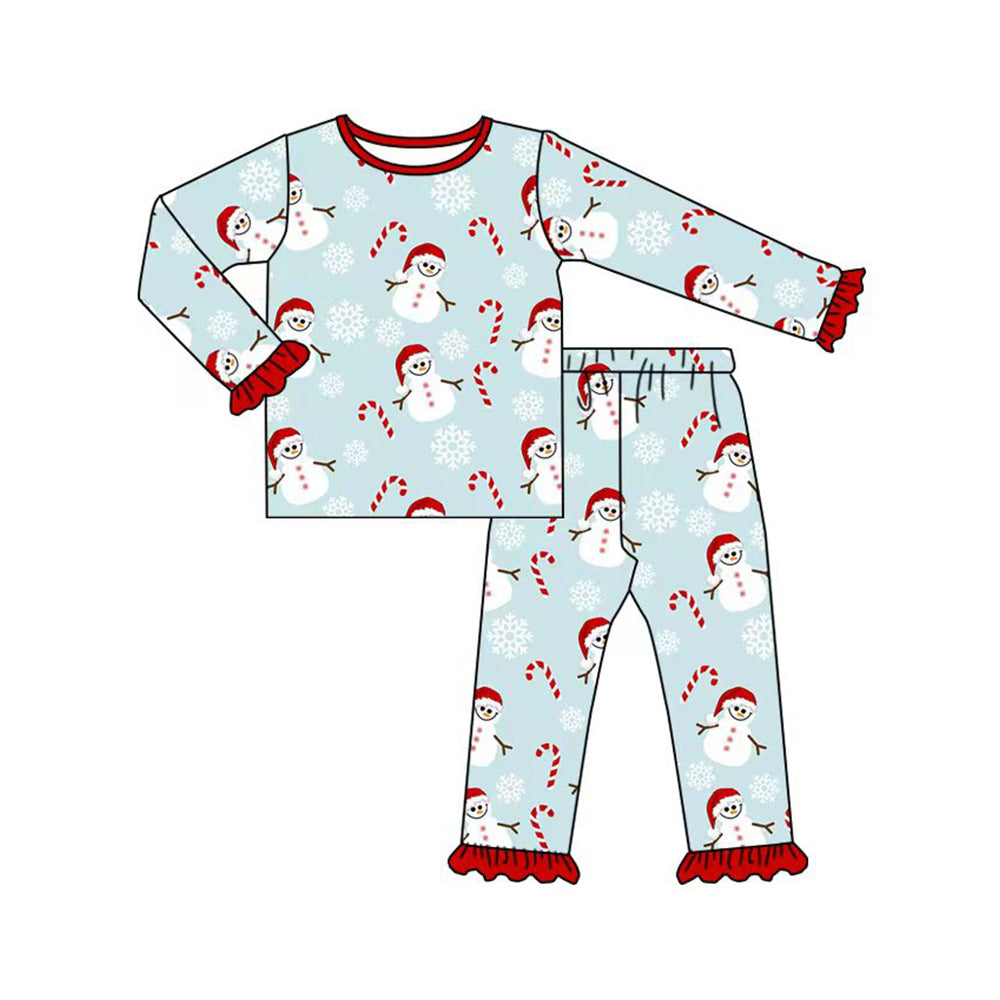 Pre-order Baby Girl Christmas Blue Snowman Shirt Pants Pajamas Set