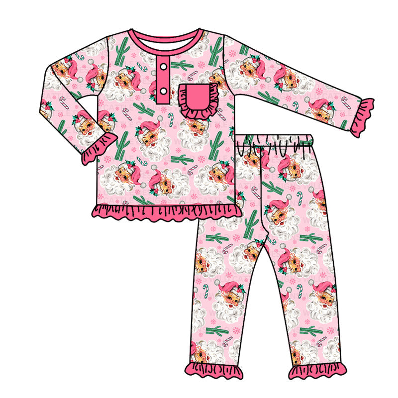 Pre-order Baby Girl Christmas Western Cactus Santa Shirt Pants Pajamas Set
