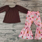 Baby Girl Long Sleeves Brown Cotton Tops Pumpkin Bell Pants Fall Set