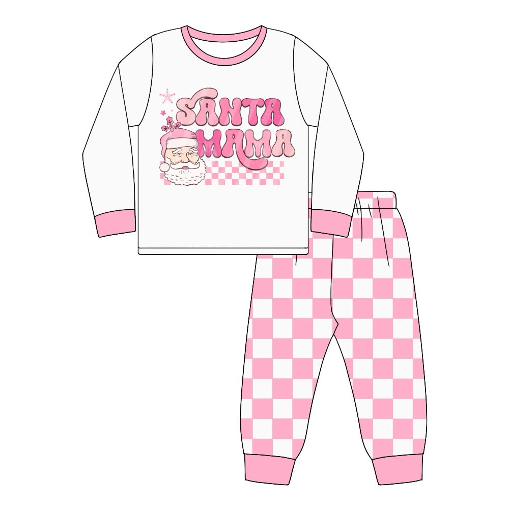 Pre-order Adult Women Christmas Mama Tops Pink Checkered Pants Pajamas