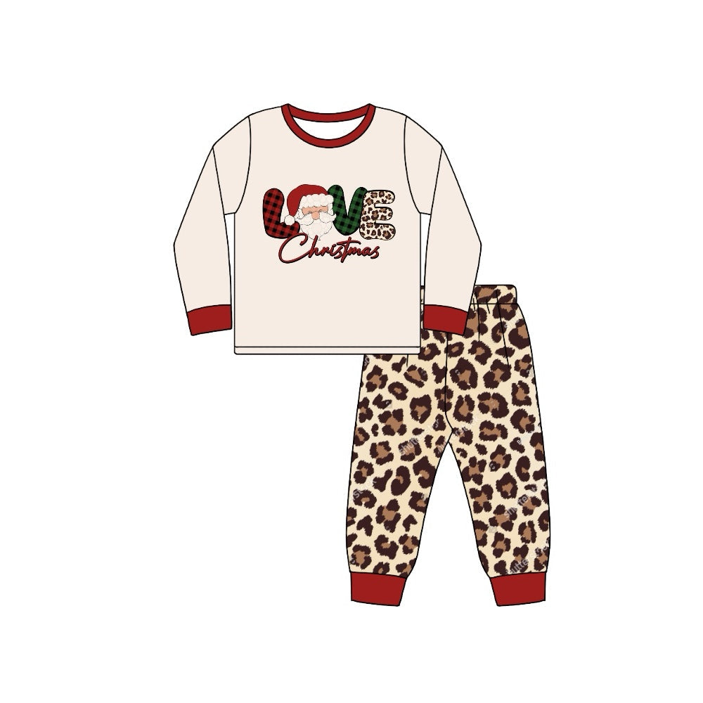 Pre-order Baby Girl Love Christmas Tops Leopard Pants Pajamas Set