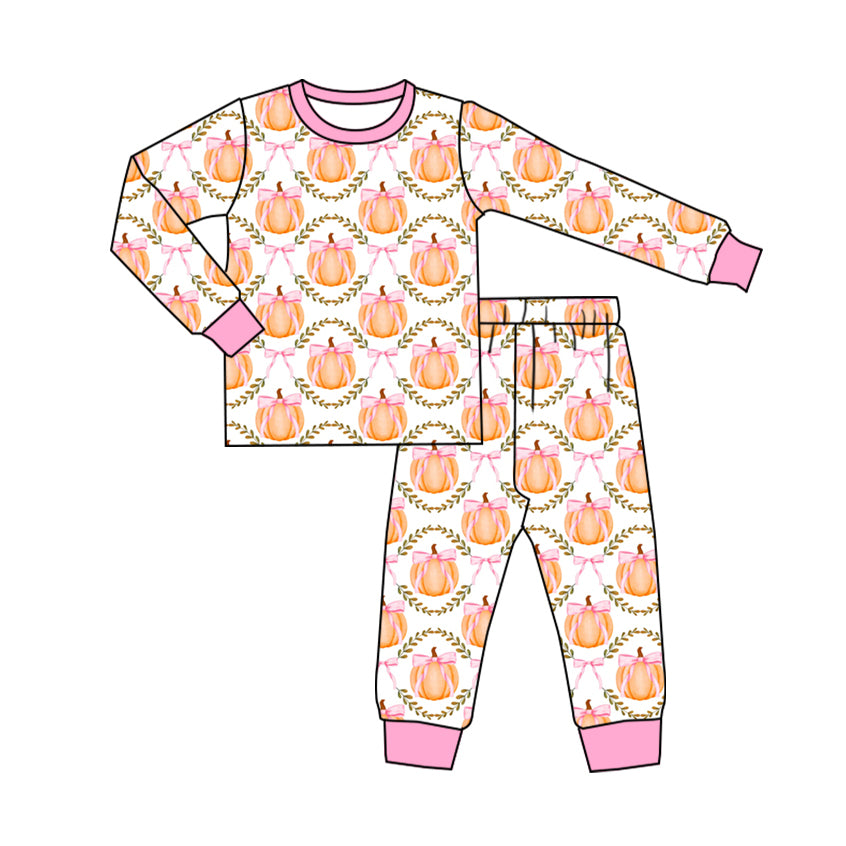 Pre-order Baby Girl Pumpkin Bows Shirt Pants Pajamas Set