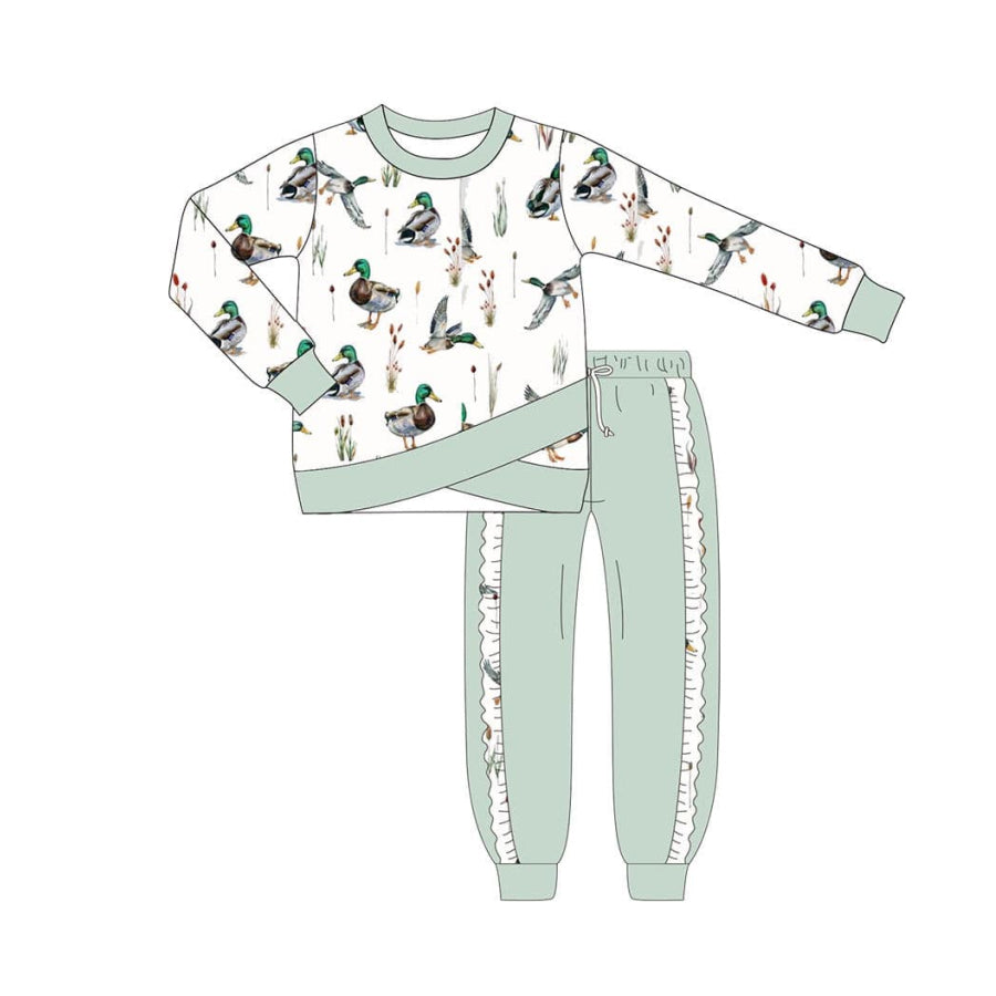Pre-order Baby Girl Long Sleeves Ducks Shirt Ruffle Pants Set