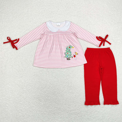 Baby Boy Girl Christmas Embroidery Tree Dog Sibling Romper Set