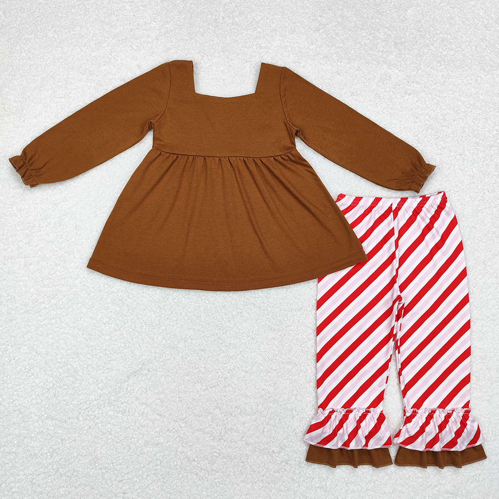 Baby Girl Long Sleeves Christmas Gingerbread Bow Sibling Dress Clothes Set