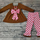 Baby Girl Brown Gingerbread Bow Tunic Stripes Pants Christmas Set