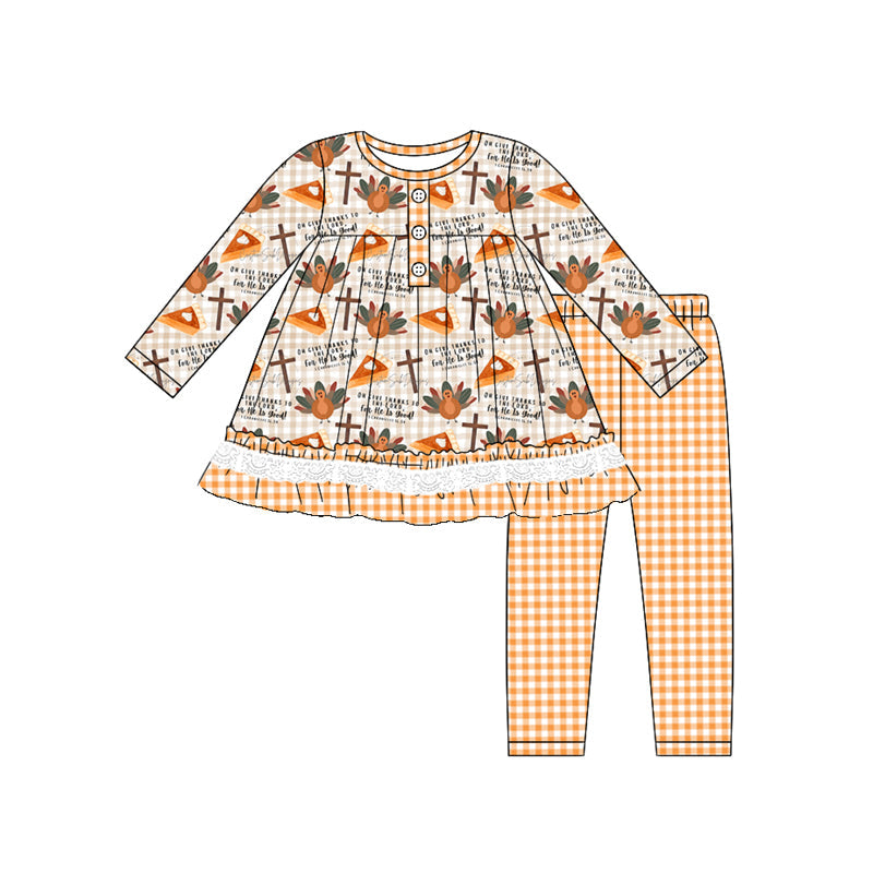 Pre-order Baby Girl Thanksgiving turkey Cross Tunic Pants Set
