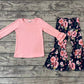 Baby Girl Ruffle Long Sleeves Pink Cotton Tops Flower Bell Pants Set