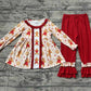 Baby Girl Long Sleeves Christmas Gingerbread Ruffle Tops Red Pants Set