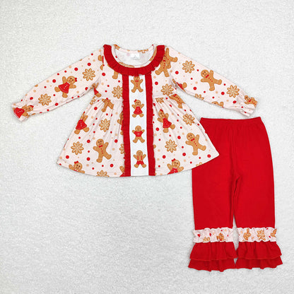 Baby Girl Long Sleeves Christmas Gingerbread Sibling Romper Clothes Set