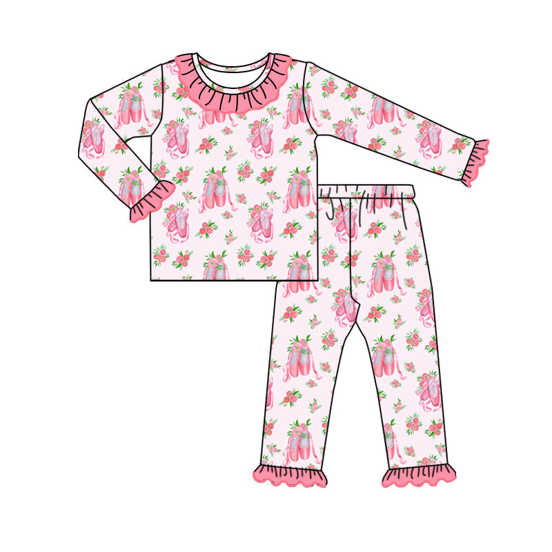 Pre-order Baby Girl Shoes Flower Shirt Pants Pajamas Pink Set