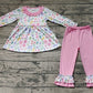 Baby Girl Long Sleeves Flower Tunic Pink Ruffle Pants Set