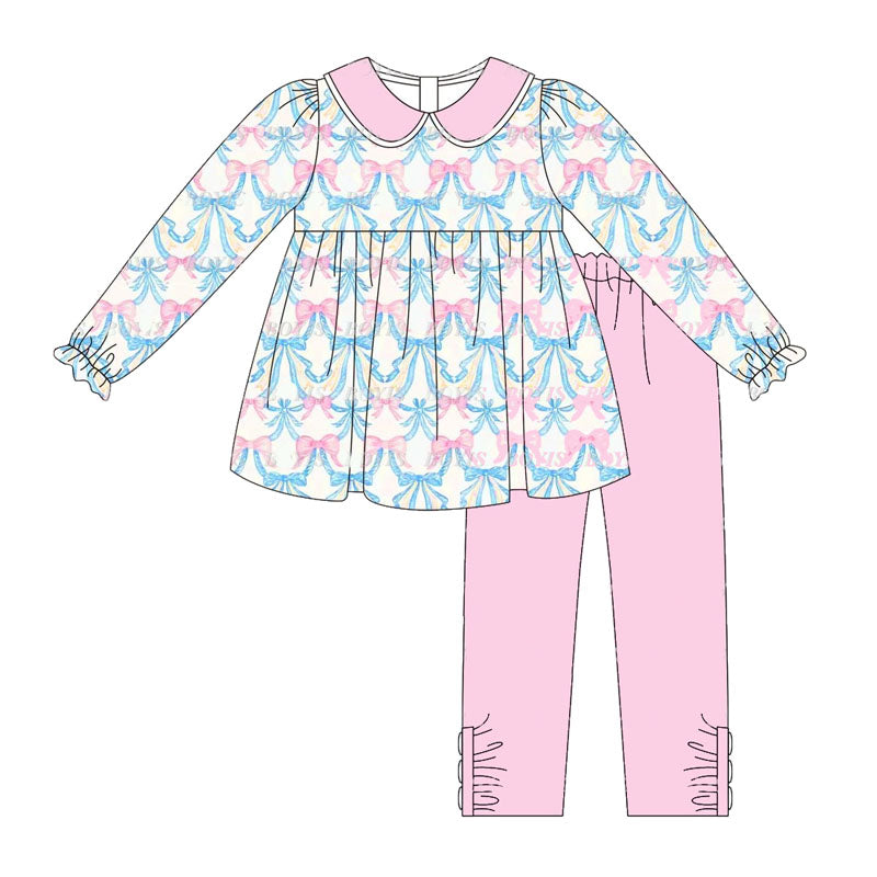 Pre-order Baby Girl Bows Tunic Pink Legging Pants Set