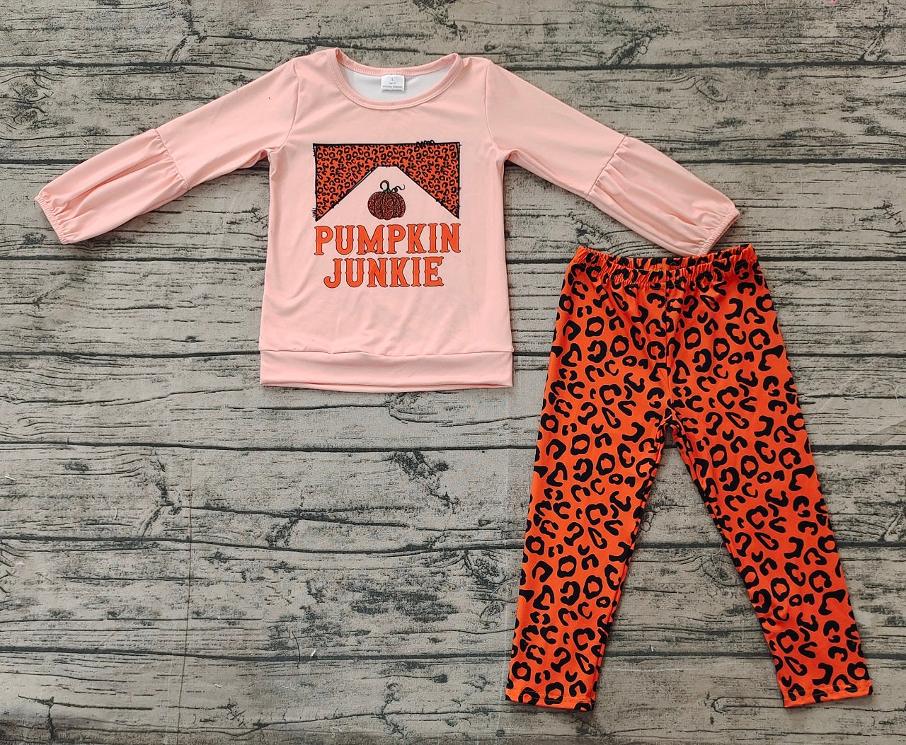 Baby Girl Long Sleeves Pumpkin Tops Leopard Pants Fall Set