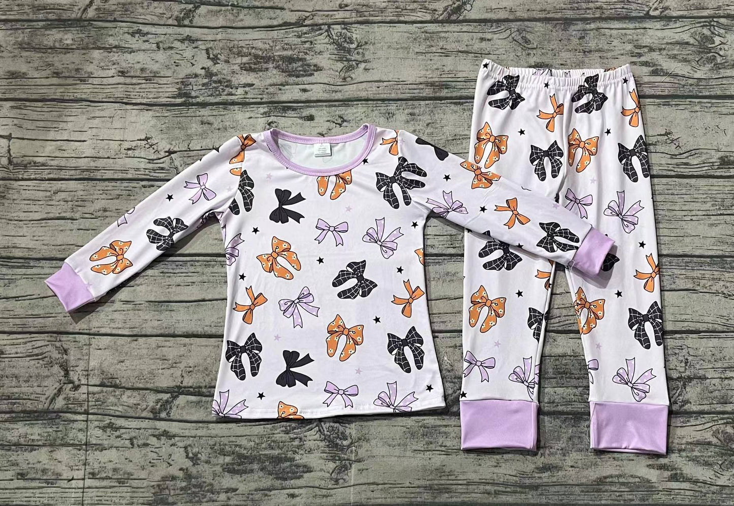 Baby Girl Long Sleeves Halloween Bows Shirt Pants Pajamas Bamboo Set