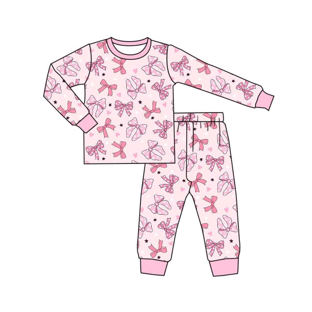 Pre-order Baby Girl Bows Hearts Shirt Pants Pajamas Pink Set