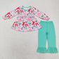 Sibling Baby Girls Long Ruffle Sleeves Santa Trees Bows Tunic Pants Christmas Clothes Sets