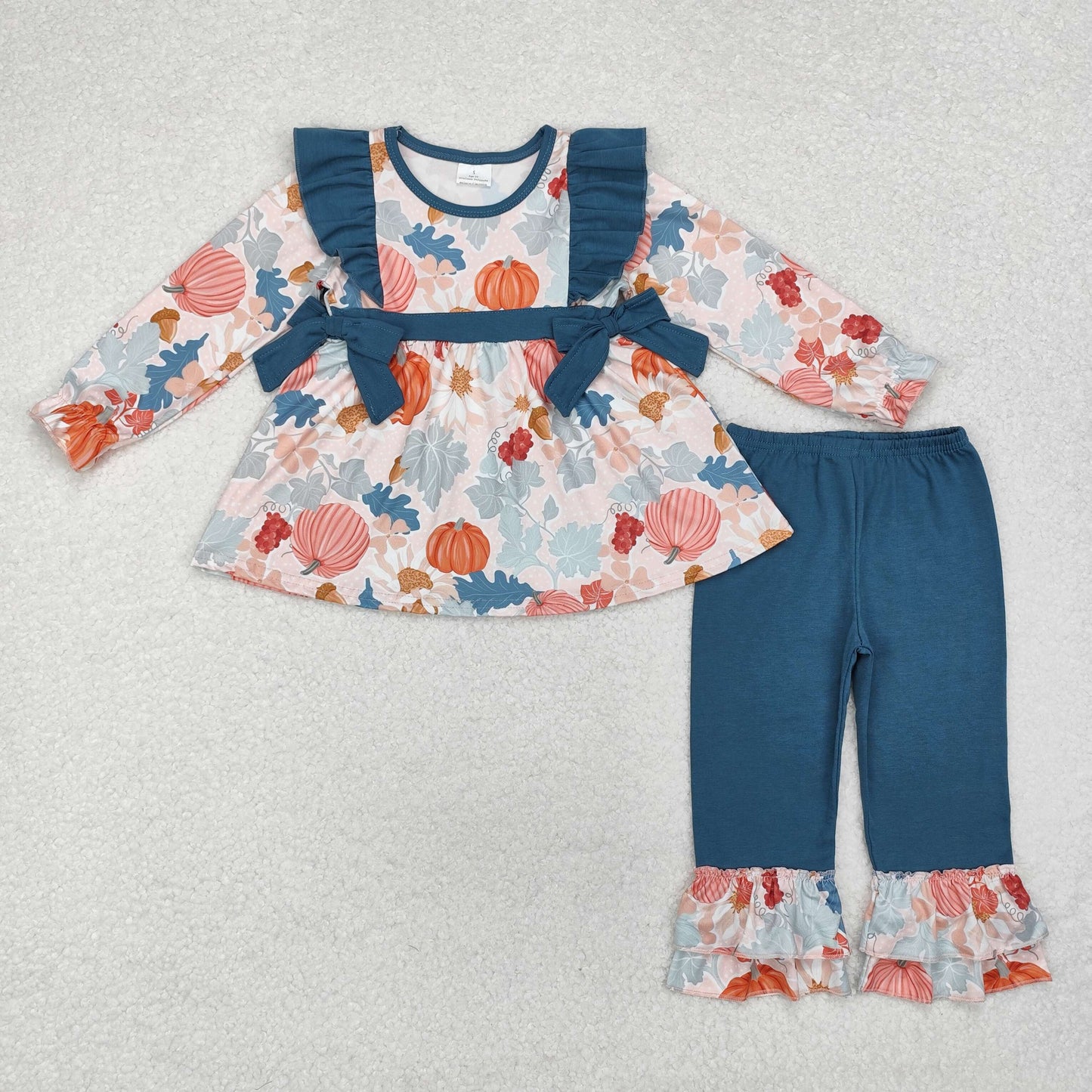 Sibling Baby Girls Long Sleeves Flowers Pumpkins Tunic Pants Fall Clothes Sets RTS