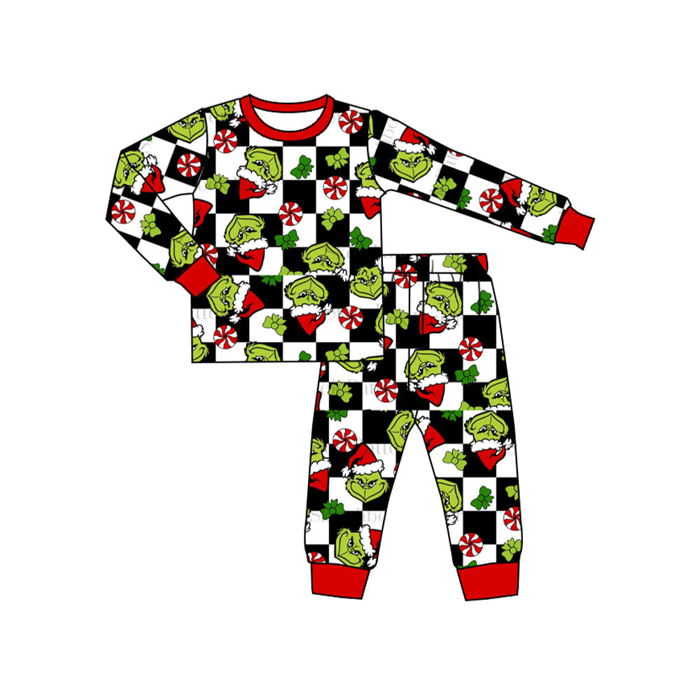 Pre-order Baby Boy Christmas Green Face Shirt Pants Pajamas Set