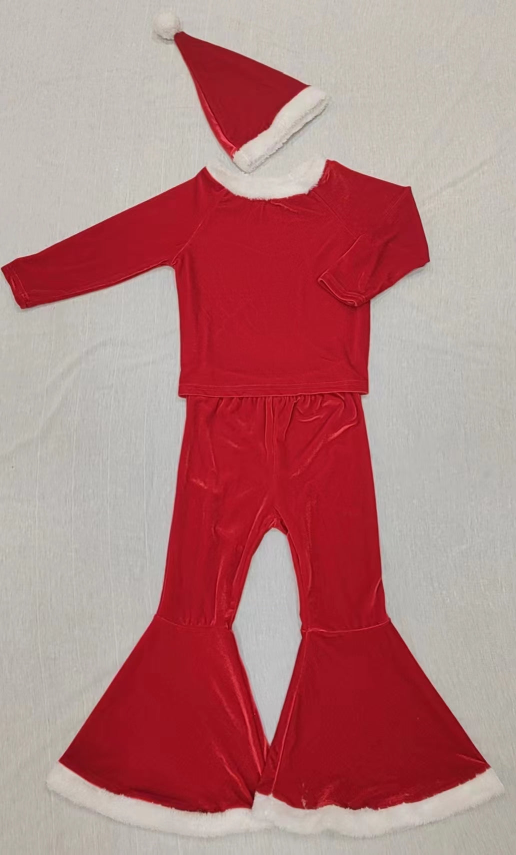Pre-order Baby Girl Red Velvet Shirt Bell Pants Christmas Set Without Hat